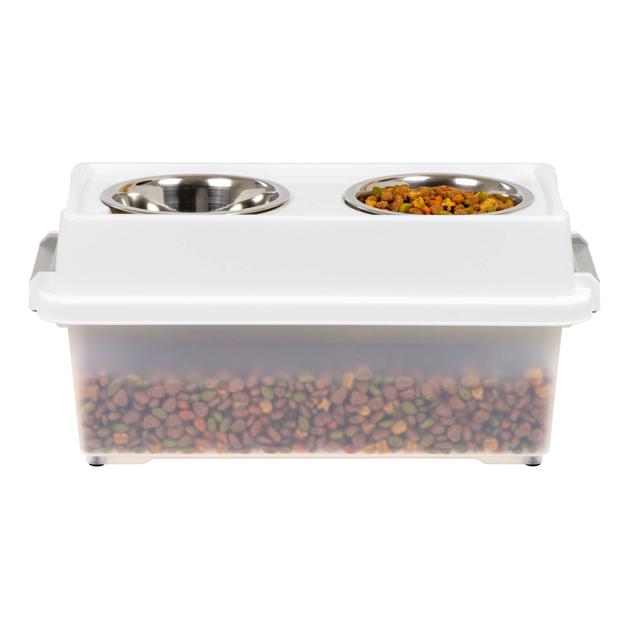 IRIS Clear, White & Gray 12qt. Airtight Elevated Feeder Storage Container